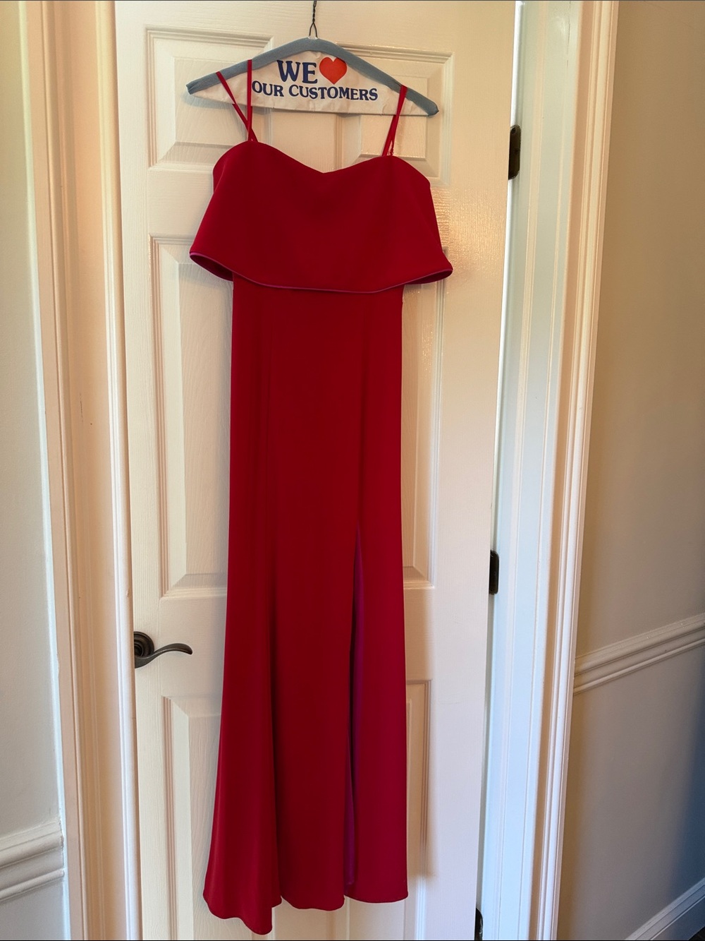 Xscape Red Strapless Maxi Dress with Side Slit